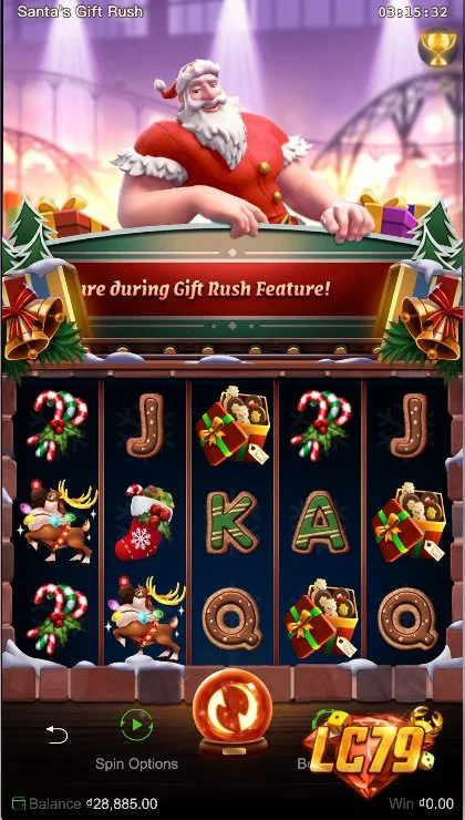 Ảnh giao diện chính game Santas Gift Rush (slot PG) chơi tại LC79