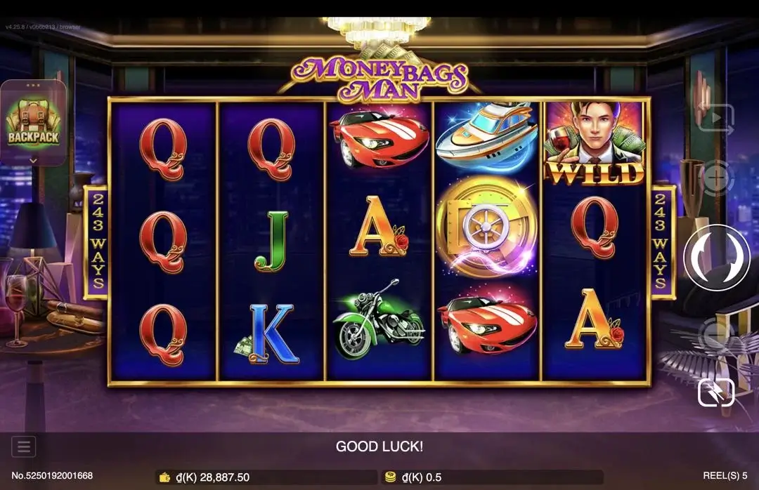 Ảnh giao diện chính game Moneybags Man (slot JDB) chơi tại LC79