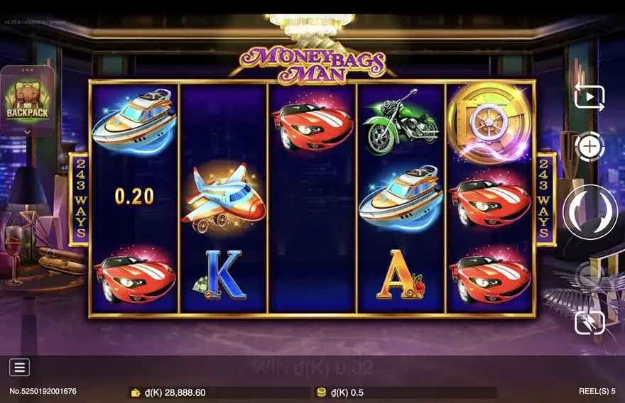 Ảnh bảng biểu tượng & tính năng game Moneybags Man (slot JDB) chơi tại LC79