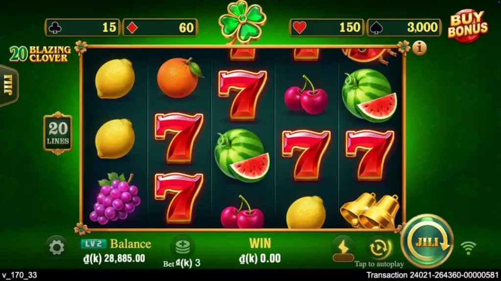 Ảnh giao diện chính game 20 Blazing Clover (slot JILI) chơi tại LC79