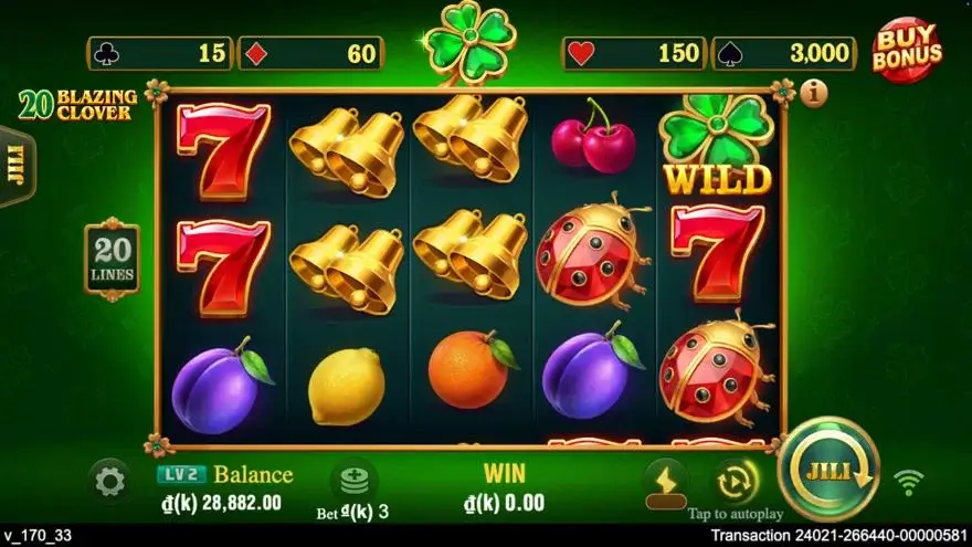 Ảnh màn hình gameplay game 20 Blazing Clover (slot JILI) chơi tại LC79