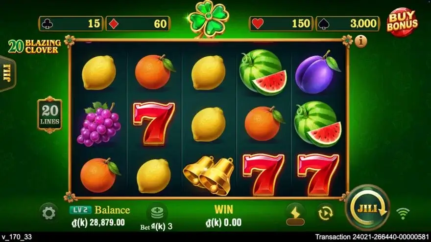 Ảnh bảng biểu tượng & tính năng game 20 Blazing Clover (slot JILI) chơi tại LC79