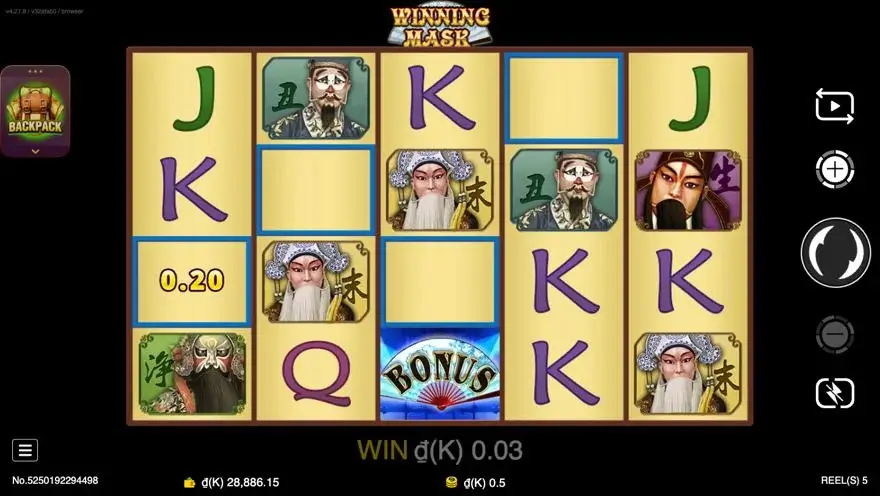 Ảnh bảng biểu tượng & tính năng game Winning Mask (slot JDB) chơi tại LC79