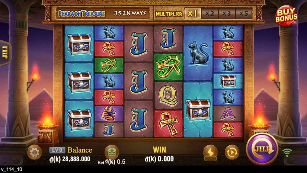 Ảnh giao diện chính game Pharaoh Treasure (slot JILI) chơi tại LC79