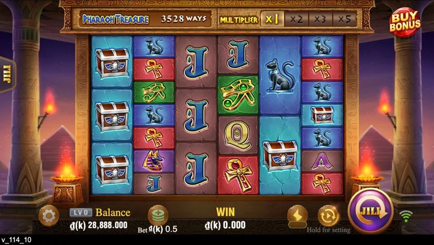 Ảnh màn hình gameplay game Pharaoh Treasure (slot JILI) chơi tại LC79
