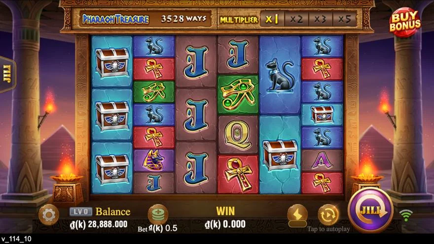 Ảnh bảng biểu tượng & tính năng game Pharaoh Treasure (slot JILI) chơi tại LC79