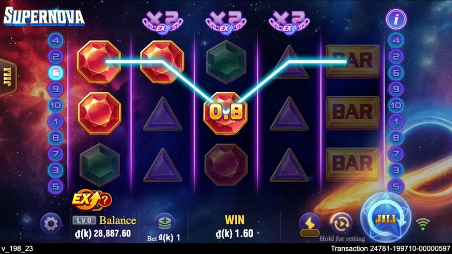 Ảnh bảng biểu tượng & tính năng game Supernova (slot JILI) chơi tại LC79