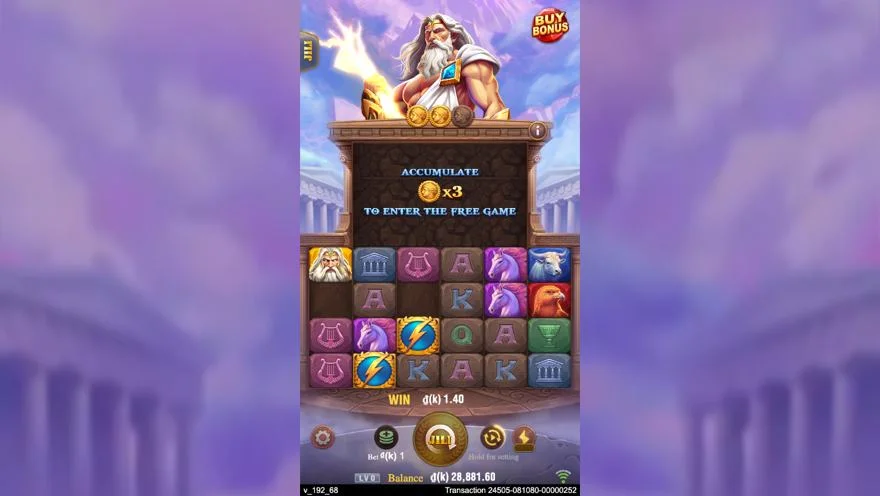 Ảnh màn hình gameplay game Zeus (slot ACEWIN) chơi tại LC79