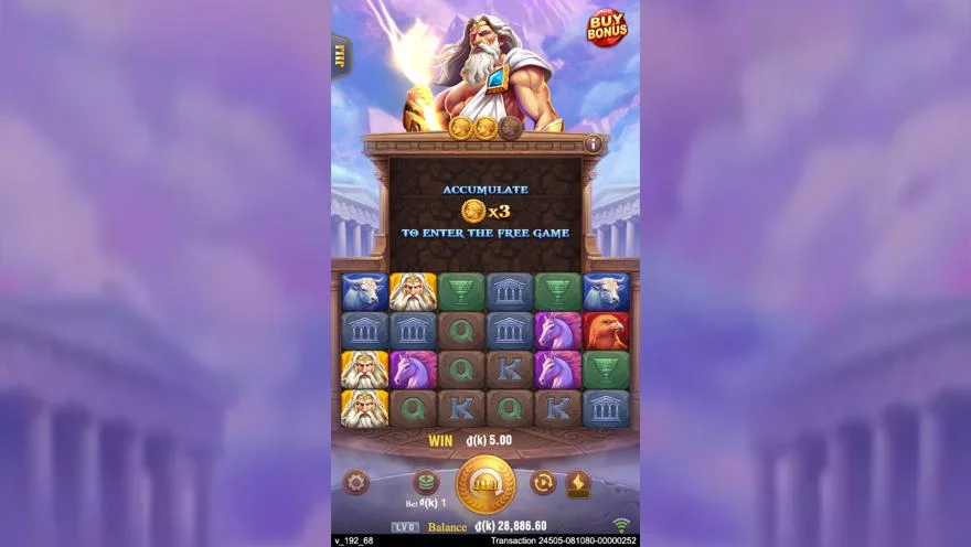 Ảnh bảng biểu tượng & tính năng game Zeus (slot ACEWIN) chơi tại LC79